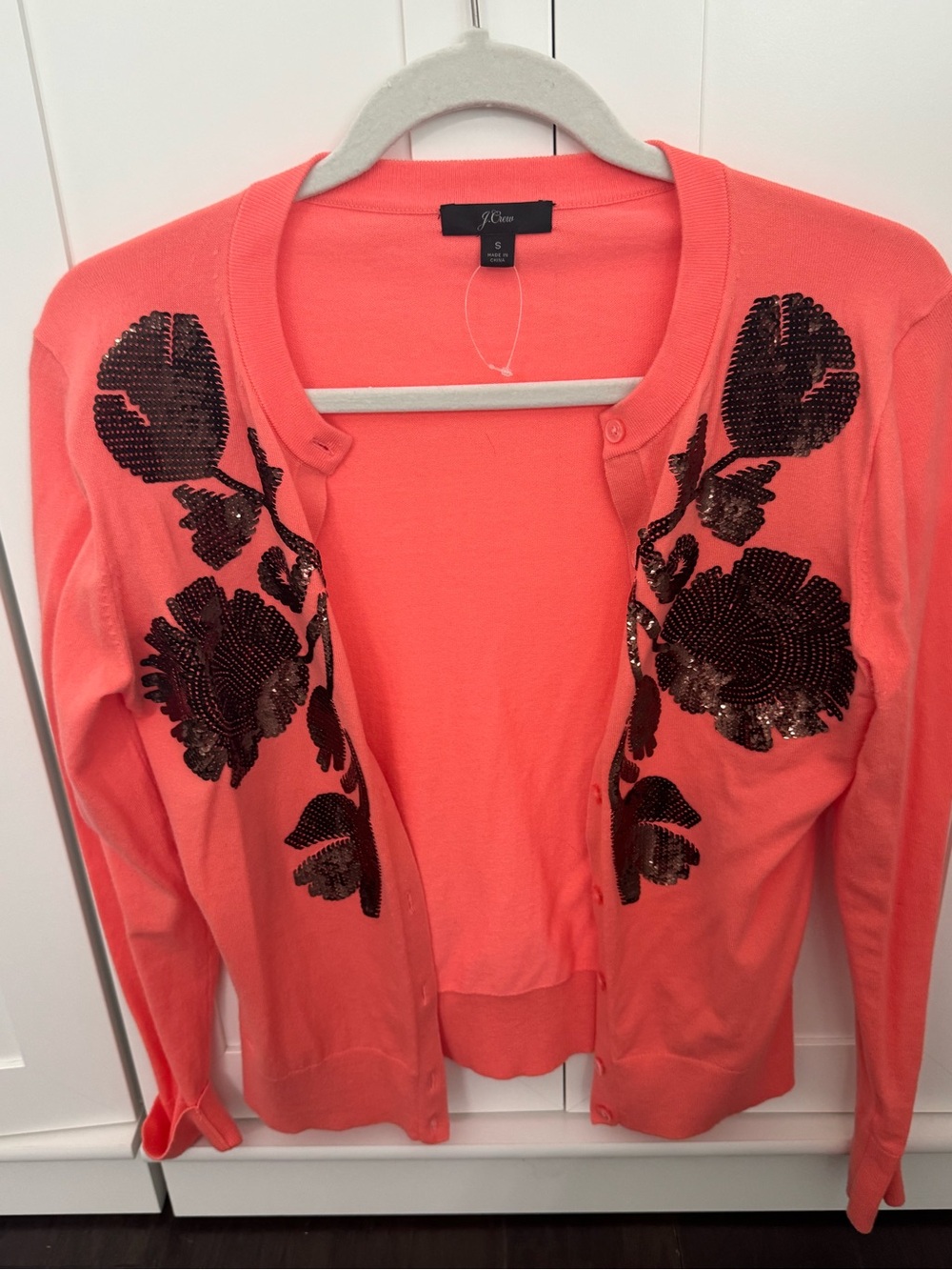 J. Crew Coral Sequin Floral Cardigan